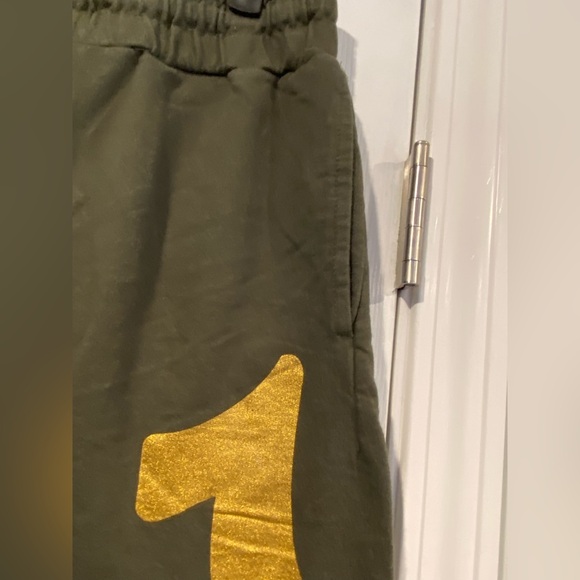 True Religion Size M Horseshoe Jogger Green Gold Pants Drawstring Loungewear - Picture 3 of 13